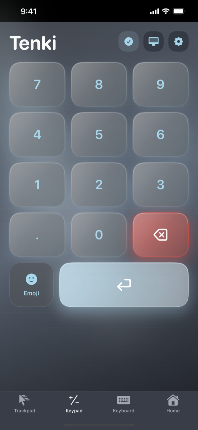 Tenki numeric keypad running on an iPhone